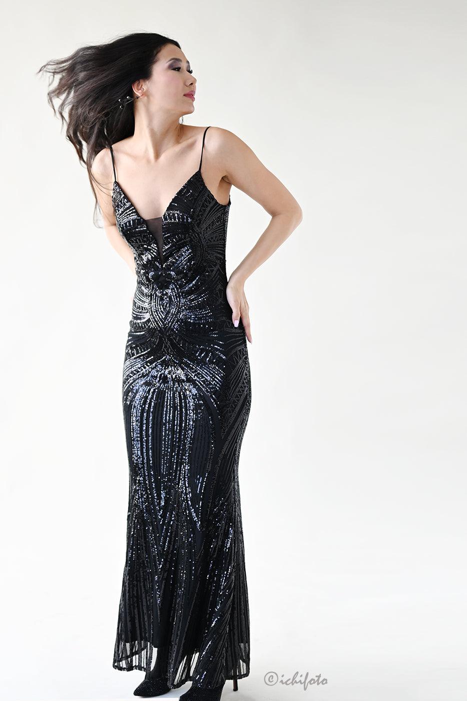 2: Black sequin gown